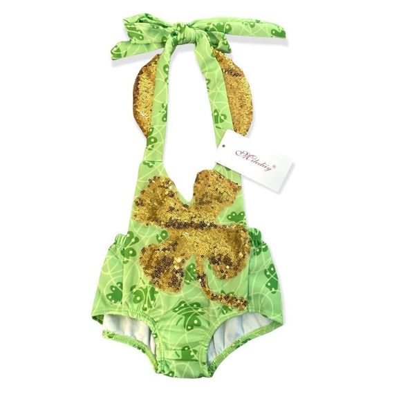 NWT Milediiy St. Patrick’s Day green gold sequin romper matching headband - Picture 2 of 5